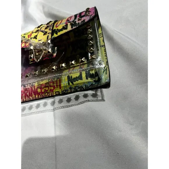 NWOT Clear and Graffiti Crossbody Bag with Studs - Picture 7 of 8